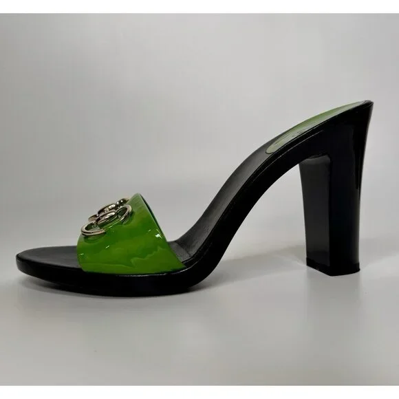 Gucci Horsebit Size 9,5/40 Green Patent Leather Heel Sandal - Picture 5 of 16